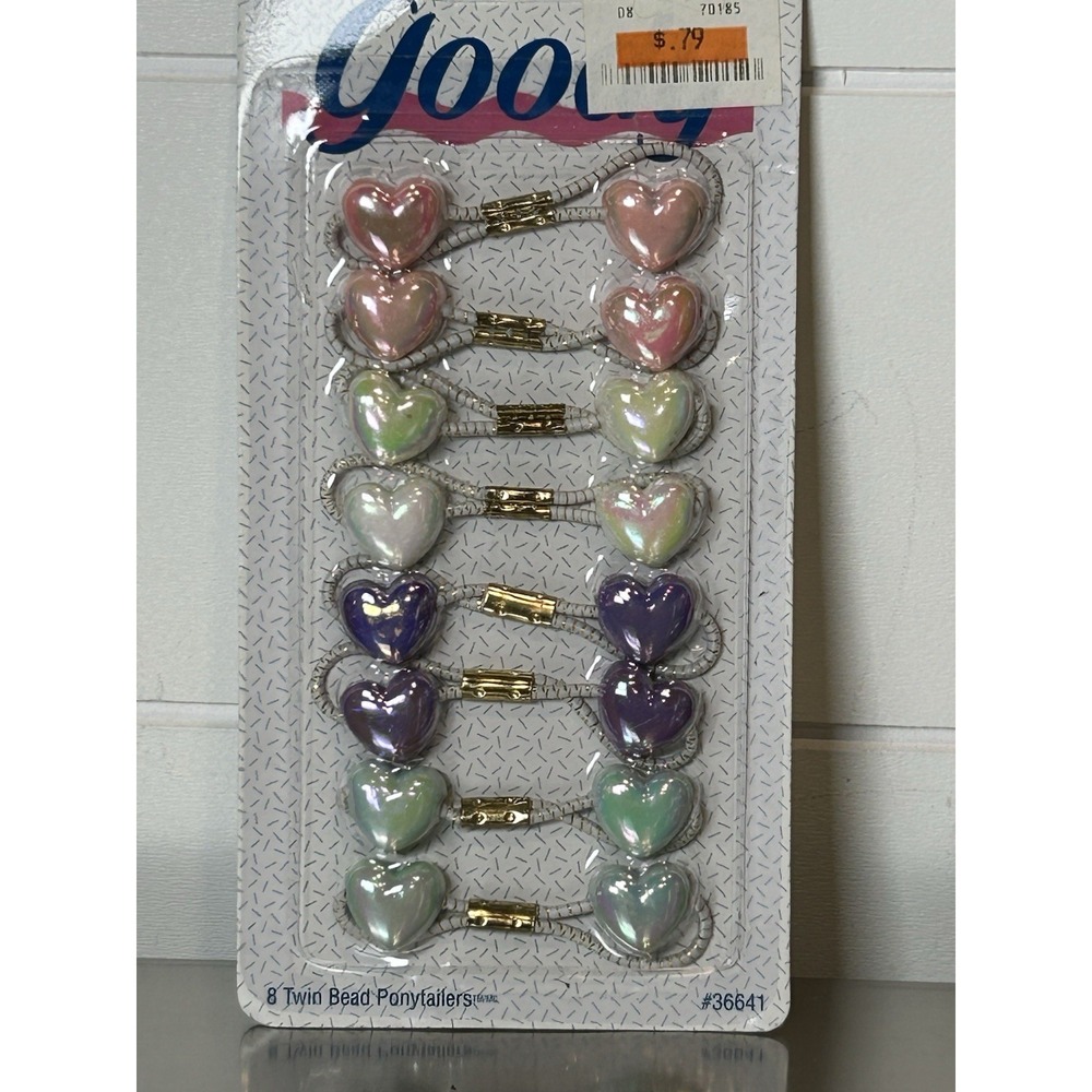 1995 Goody Heart Twin Bead Ponytailers Holders in Iridescent Pastels‎ 8 count